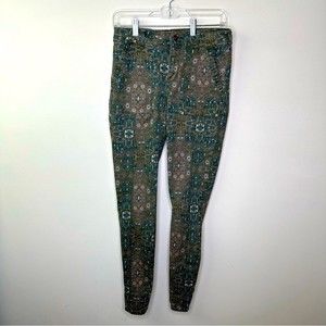 Anthropologie Women’s Green Pattern Print Skinny Leg Jeans size 26T
